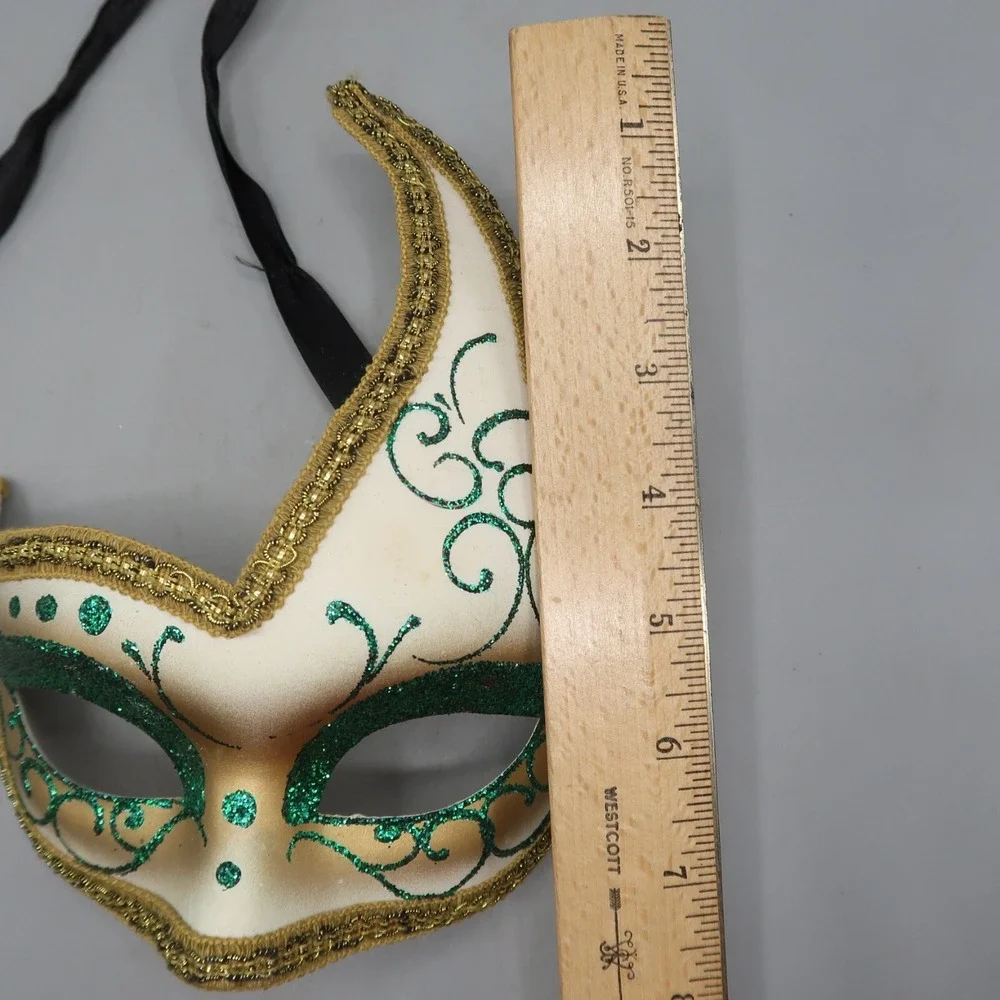 Venezia‎ Hand Painted Mask Italy Halloween Masquerade Gold Green Paper Mache